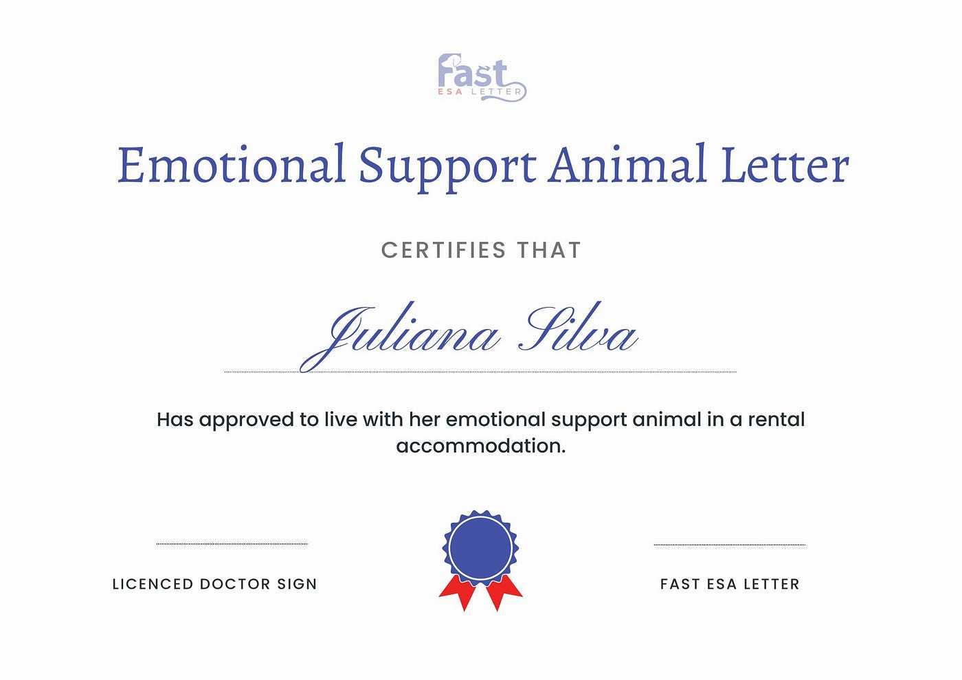 sample Emotional Support Animal Certificate template