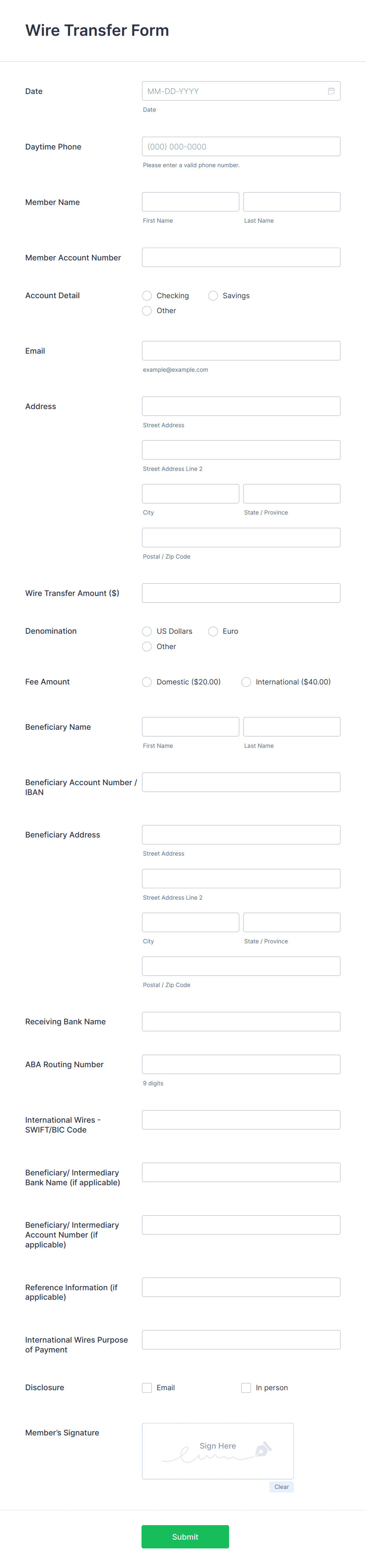 sample wire transfer invoice template