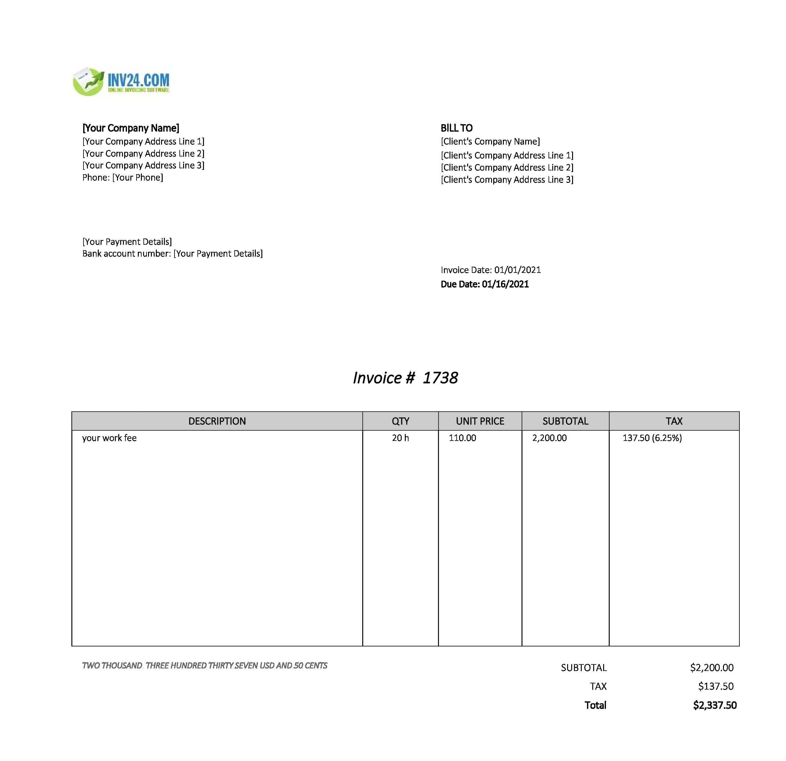 sample works invoice template