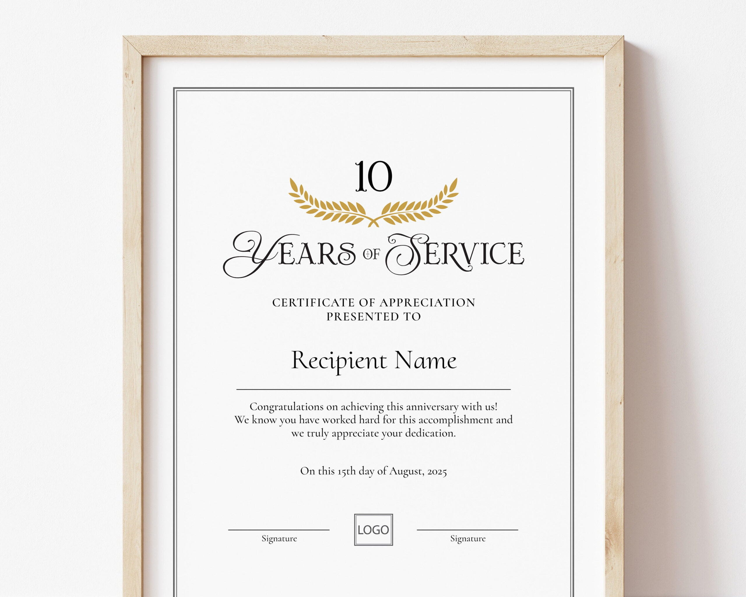 sample Years of Service Certificate template