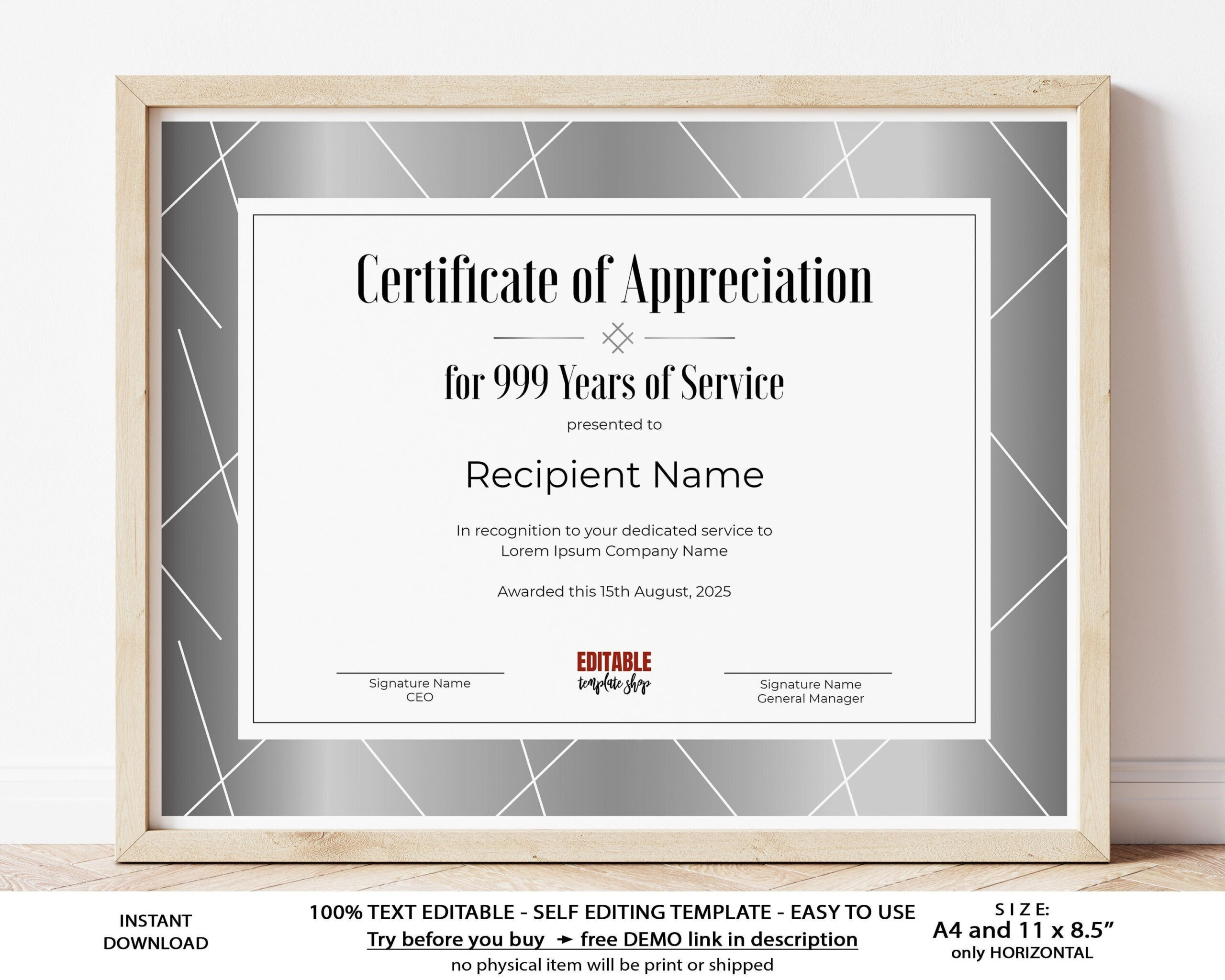 Printable Years Of Service Certificate Template